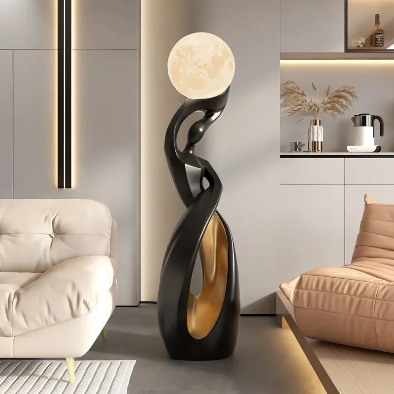 

Large floor-to-ceiling abstract art ornament lamp light luxury high-end living room TV cabinet next to home decoration