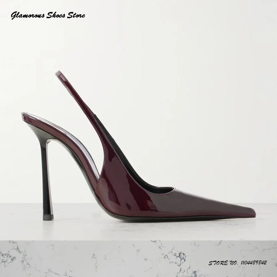 أنيقة براءات الاختراع والجلود Slingback مضخات المرأة أشار تو الكعوب رقيقة أحذية الحفلات 2025 الصيف موضة الضحلة سحب على الخناجر