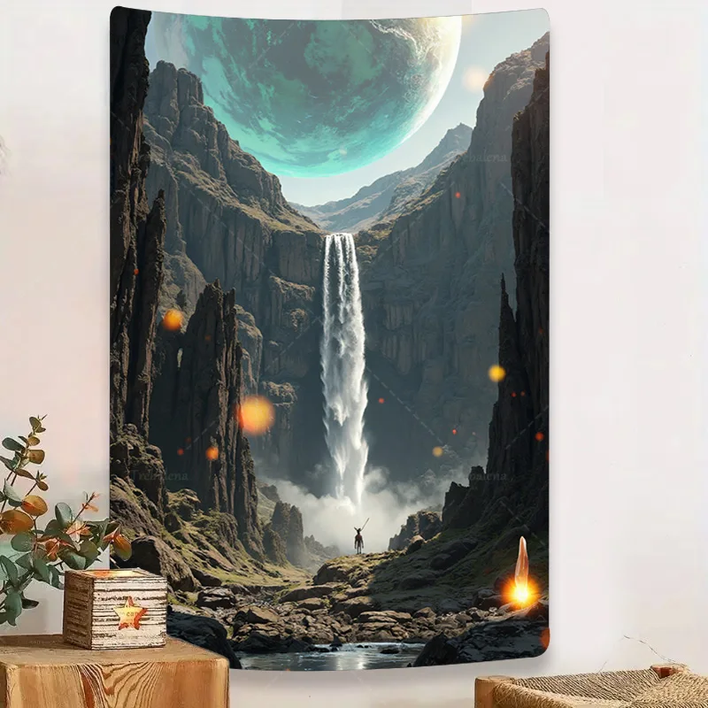 

1шт настенный гобелен "Футуристический водопад каньон гобелен с гигантской планетой неба"