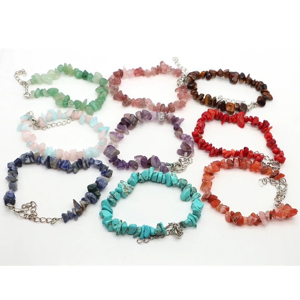 Natural Crystal Gemstone Irregular Energy Stone Beads Jewelry Lobster Clasps Bracelet Amethyst Aquamarine Bracelets Wholesale