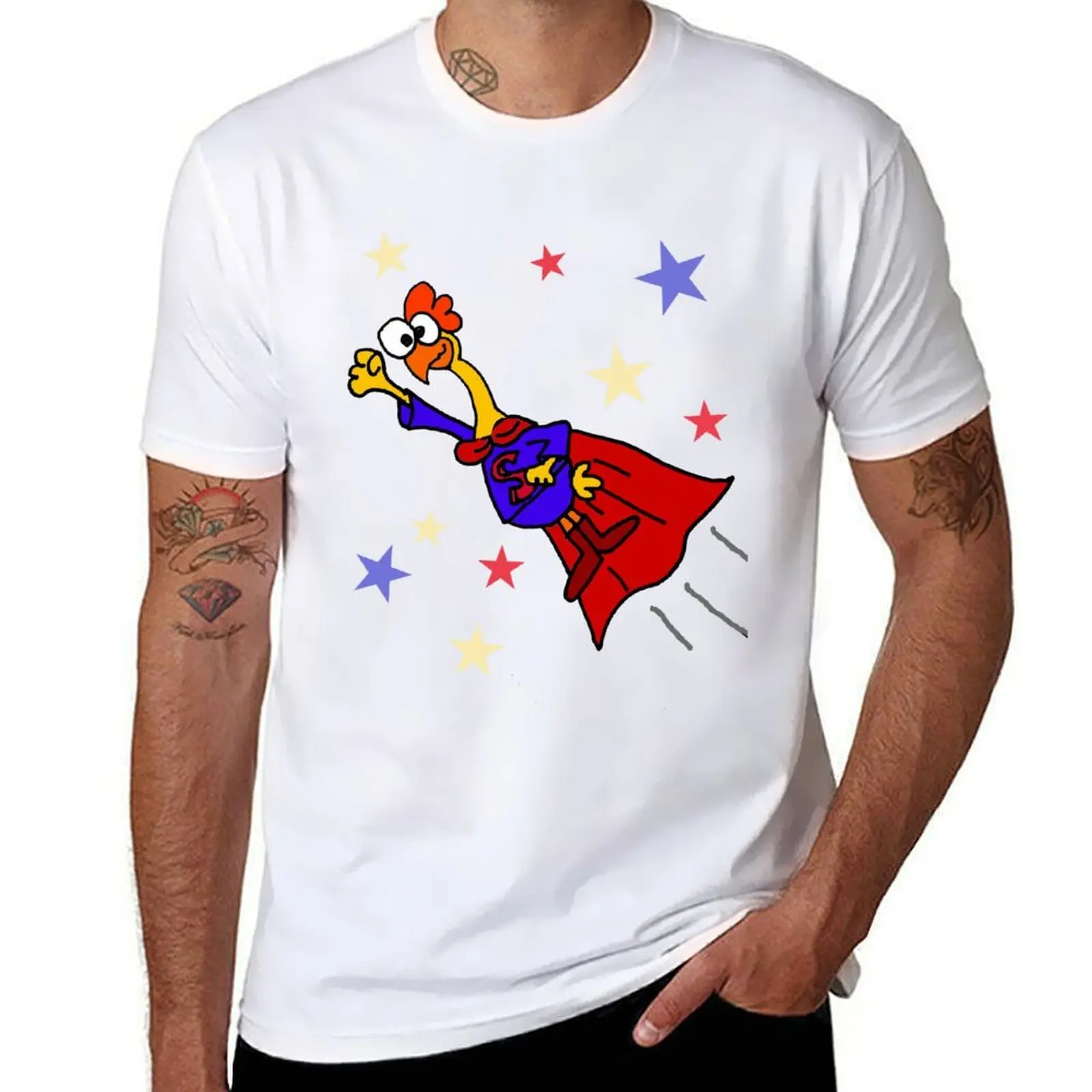 

Funny Rubber Chicken Superhero Cartoon T-Shirt t shirts for man graphic funny t shirts cotton 100% T-Shirt