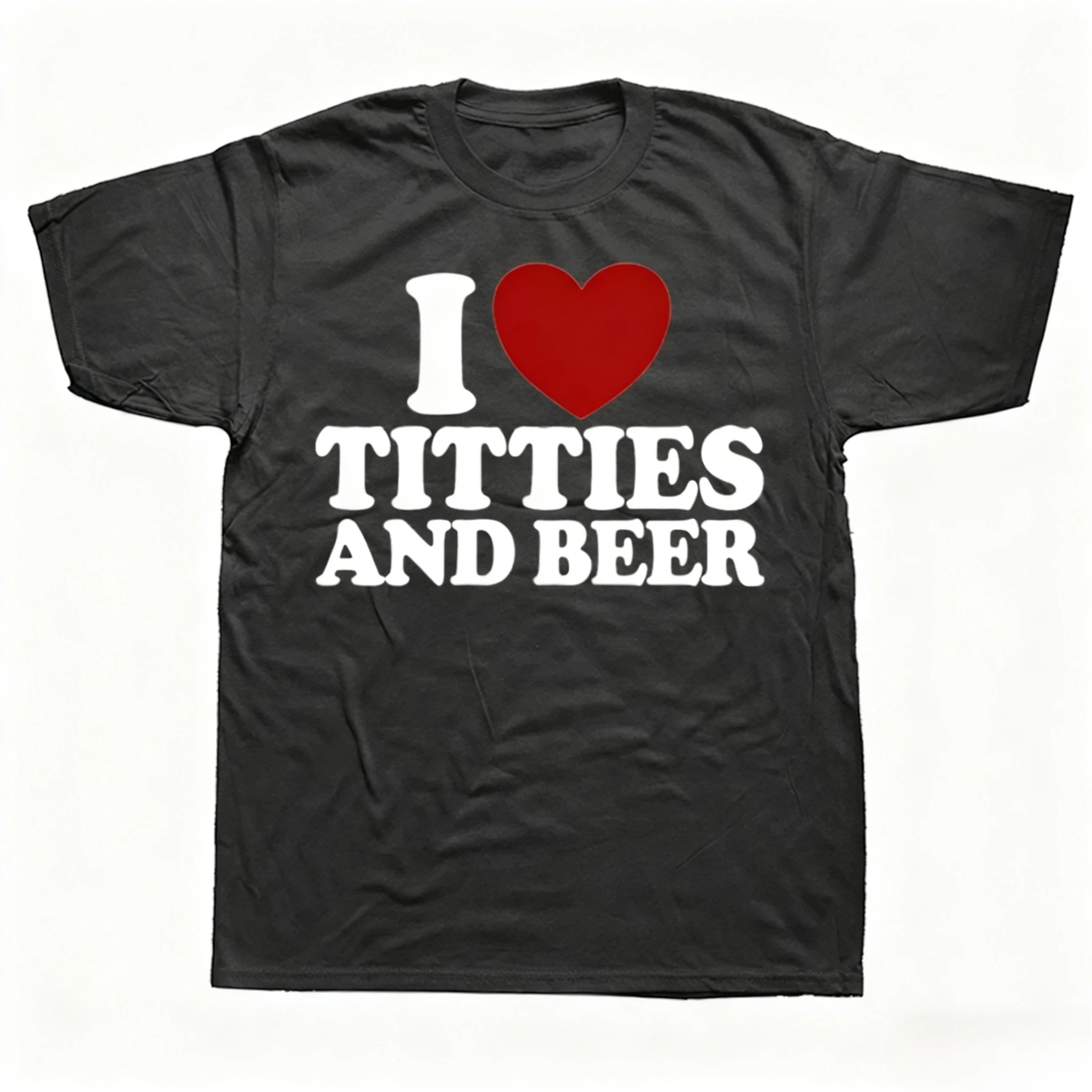 I Love Titties and Beer T-shirt Funny Adult Jokes Drinking Lovers T Shirt for Men Women Summer Cotton Casual EU Size Tee