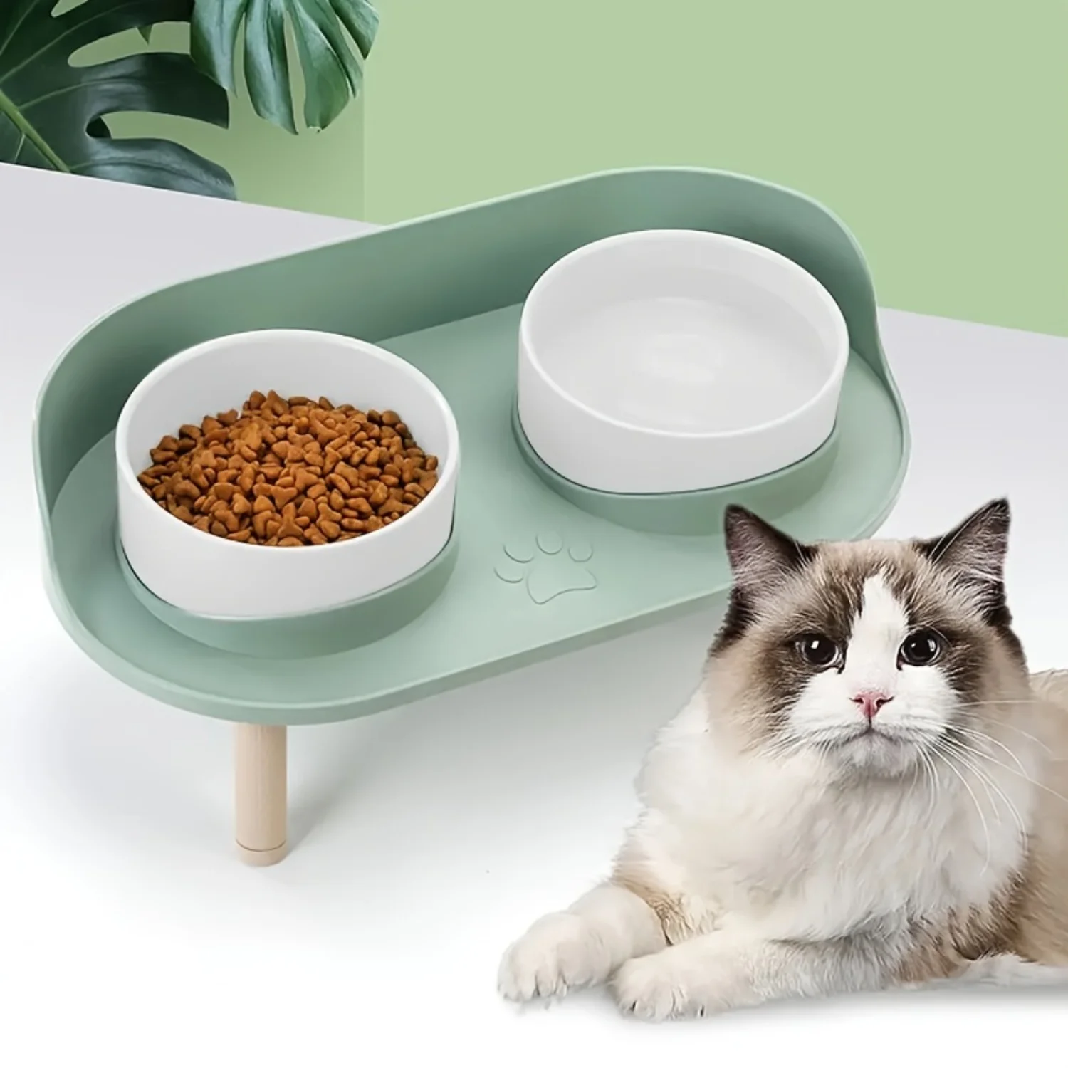 Elevated Pet Table Double Feeding Bowl for Cats and Dogs - Non-Slip, Neck Protection, Water and Food Feeder - Pet Supplies Cats