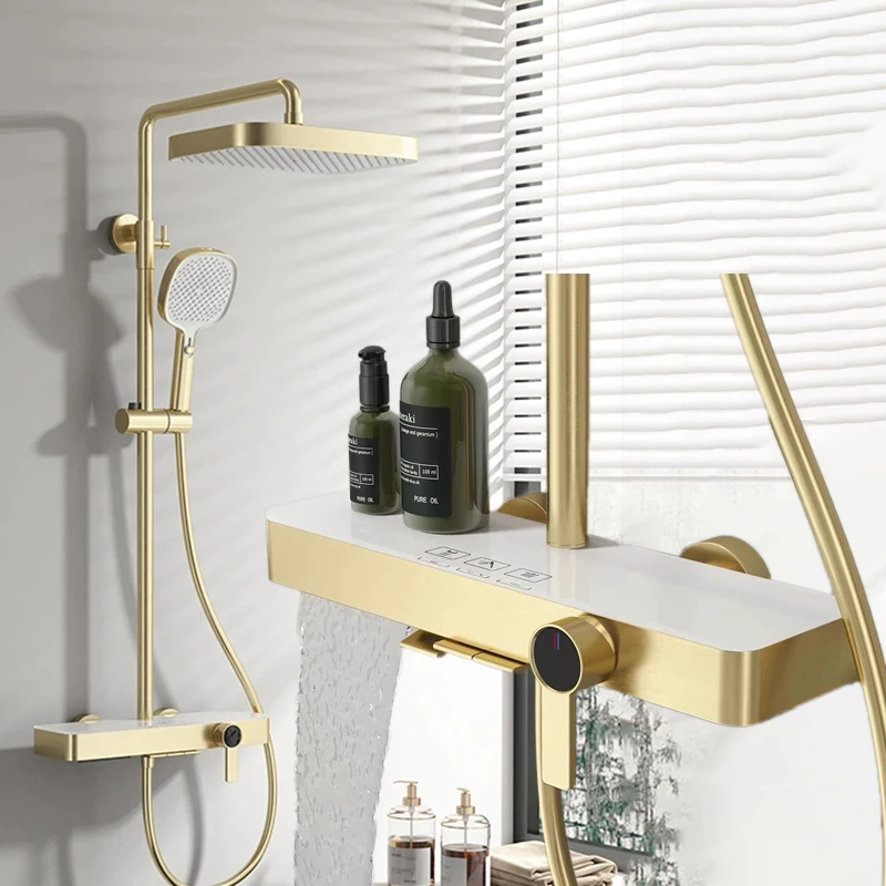 

Newly Hot Cold Piano Bathroom Shower Sets with Rainfall Copper Bathroom Faucets 12 Inches ABS Shower Head Sprinkler