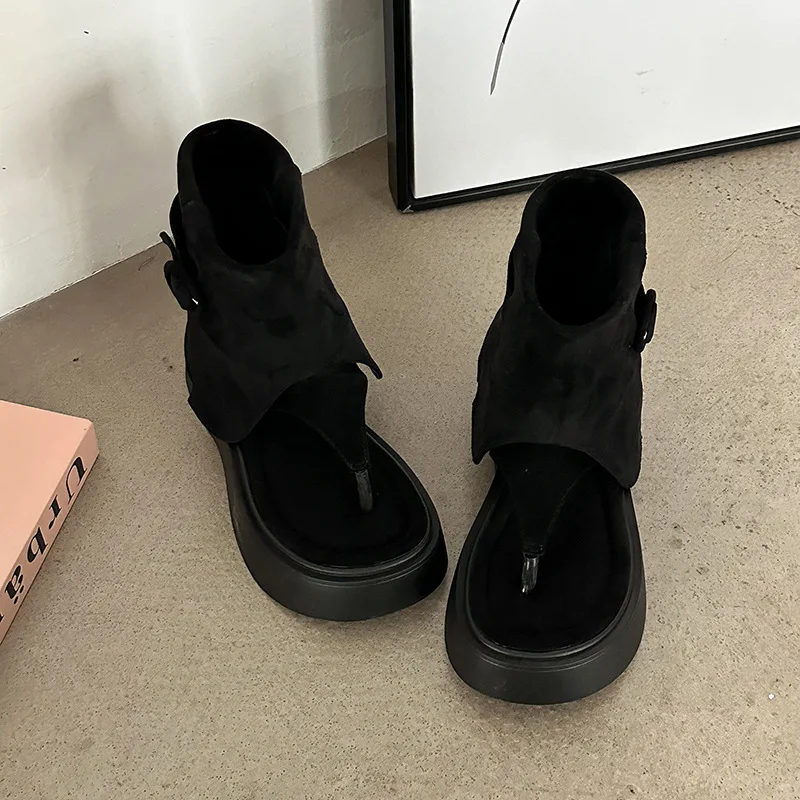 Designer Summer Gladiator Sandals Women Mid Calf Boots Street Hollow Out Shoes Ladies Causal Thick Bottom Sandalias Booties