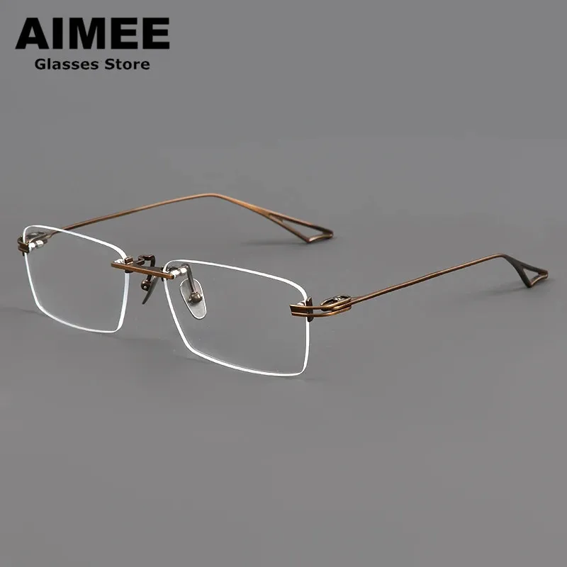 Ultra-light Pure Titanium Frameless Myopia Glasses Frame Men's Big Face Rimless Business Prescription Eyeglasses Blue Light Lens