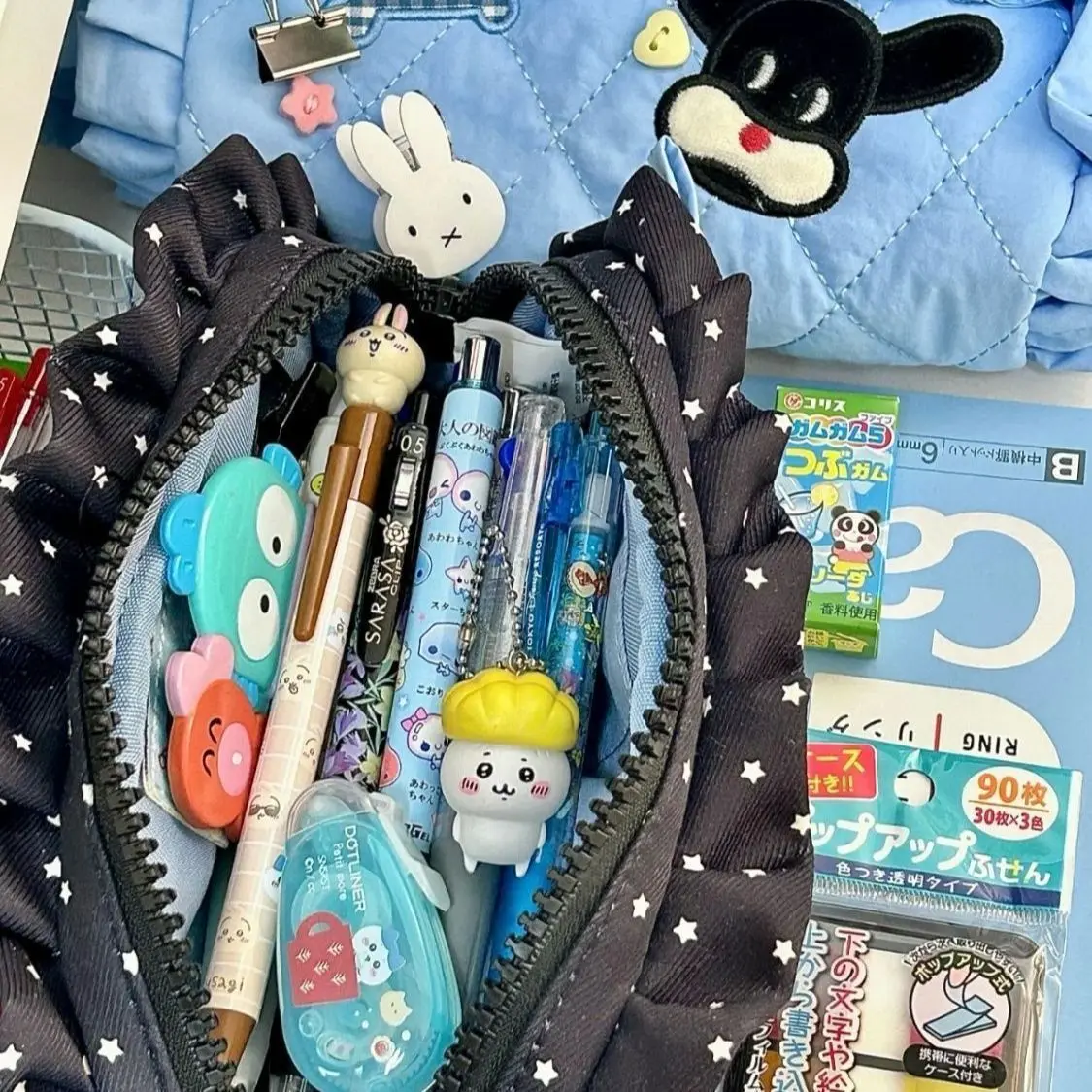 Tide Hot Style Girl Lovely Stars Rabbit Pen Bag Heart Lace Pillow, Pen Bag Large Capacity Stationery Receive Bag