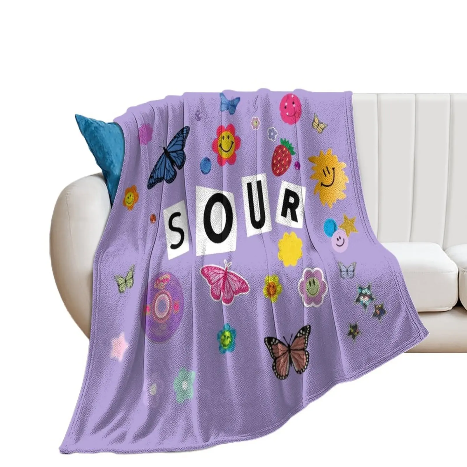 Sour all stickers Throw Blanket for winter Furry Sofa Blankets