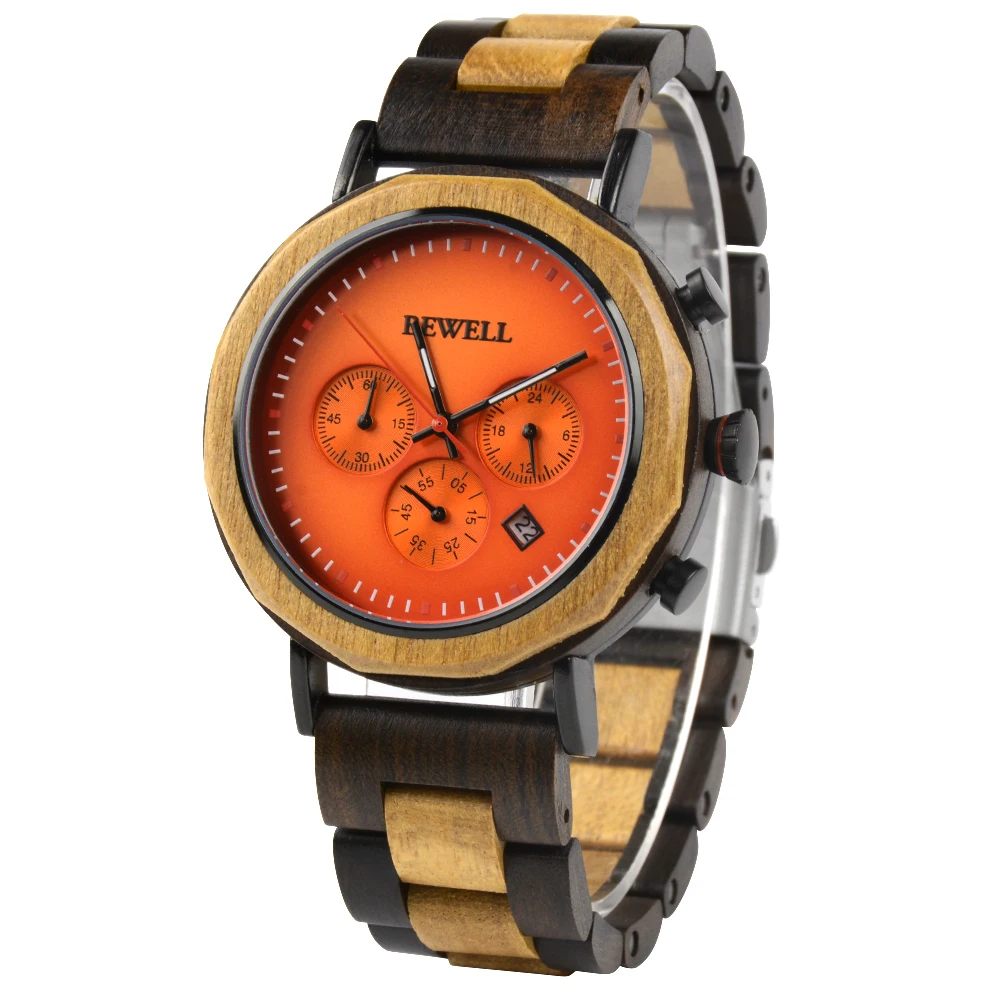 

Мужские часы из дерева и нержавеющей стали, хронограф, хронограф с 3 циферблатами, кварцевые повседневные деловые многофункциональные мужские деревянные часы