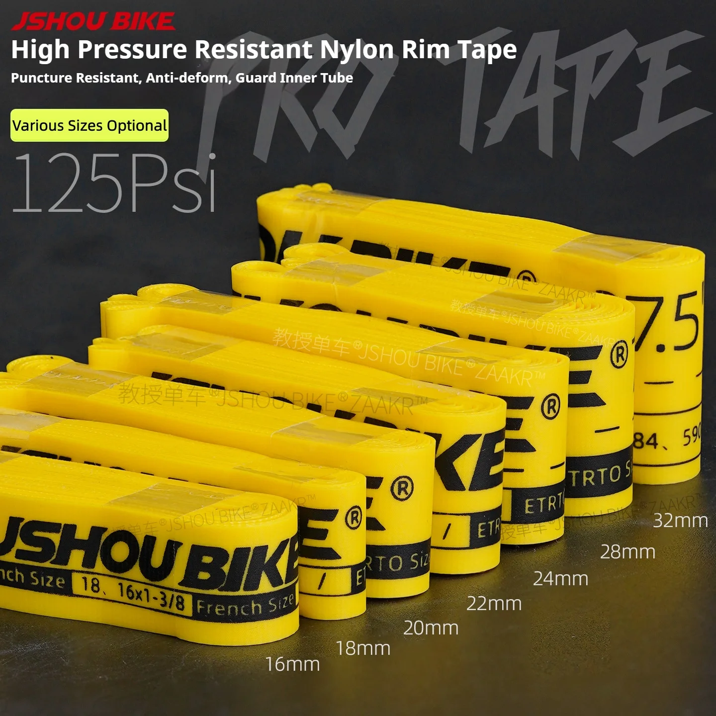 JSHOUBIKE High Strength High Density Nylon Bike Rim Tape 0.5mm Ultra Thin 125PSI Anti Puncture Burst