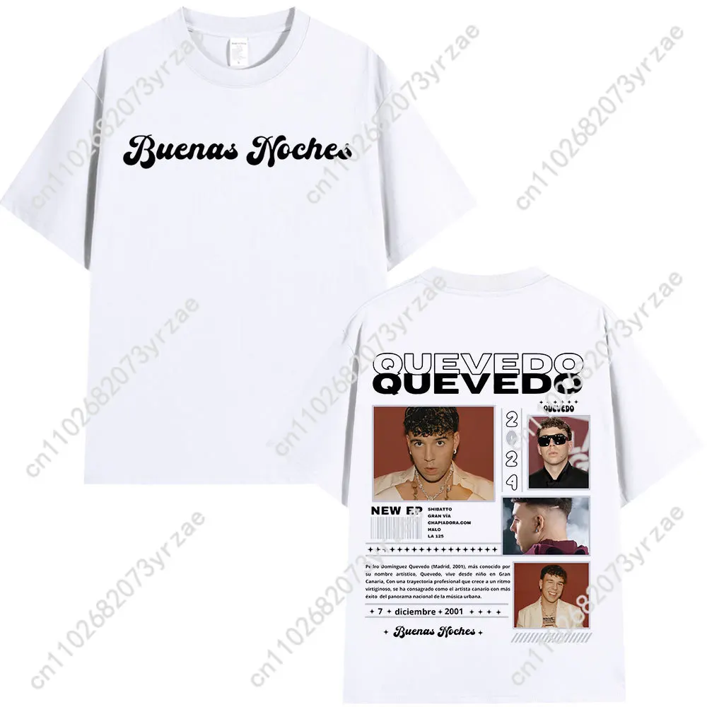 Koszulka Quevedo Buenas Noches Tour 2025 Retro Męska Damska Wysokiej Jakości Bawełna Krótkie Rękawy Modna Koszulka Miękka Oddychająca