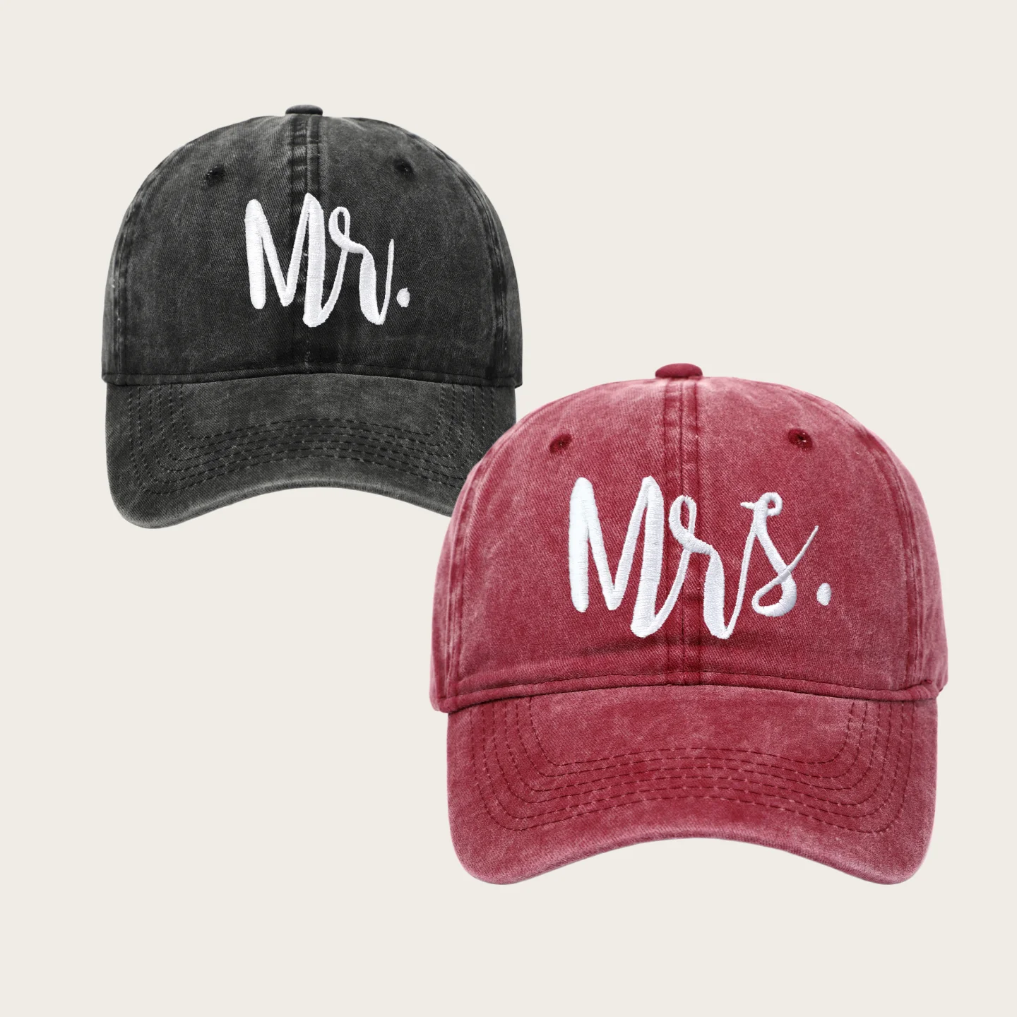 Mr Mrs Embroidered Baseball Cap Vintage Washed Dad Hats Couple Matching Caps Wedding Gift Adjustable Trucker Hat for Bride Groom