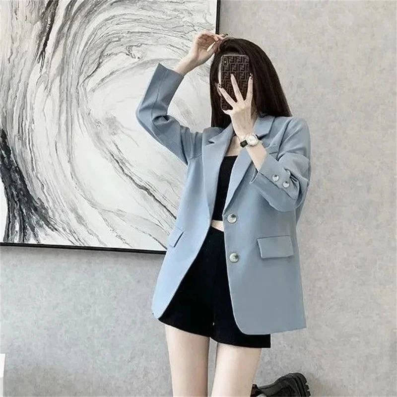 2024 Spring New Women\'s Office Lady Blazer Notched Suit Autumn Long Sleeve Tops Single Breasted Outerwear Stylish Trench Coat