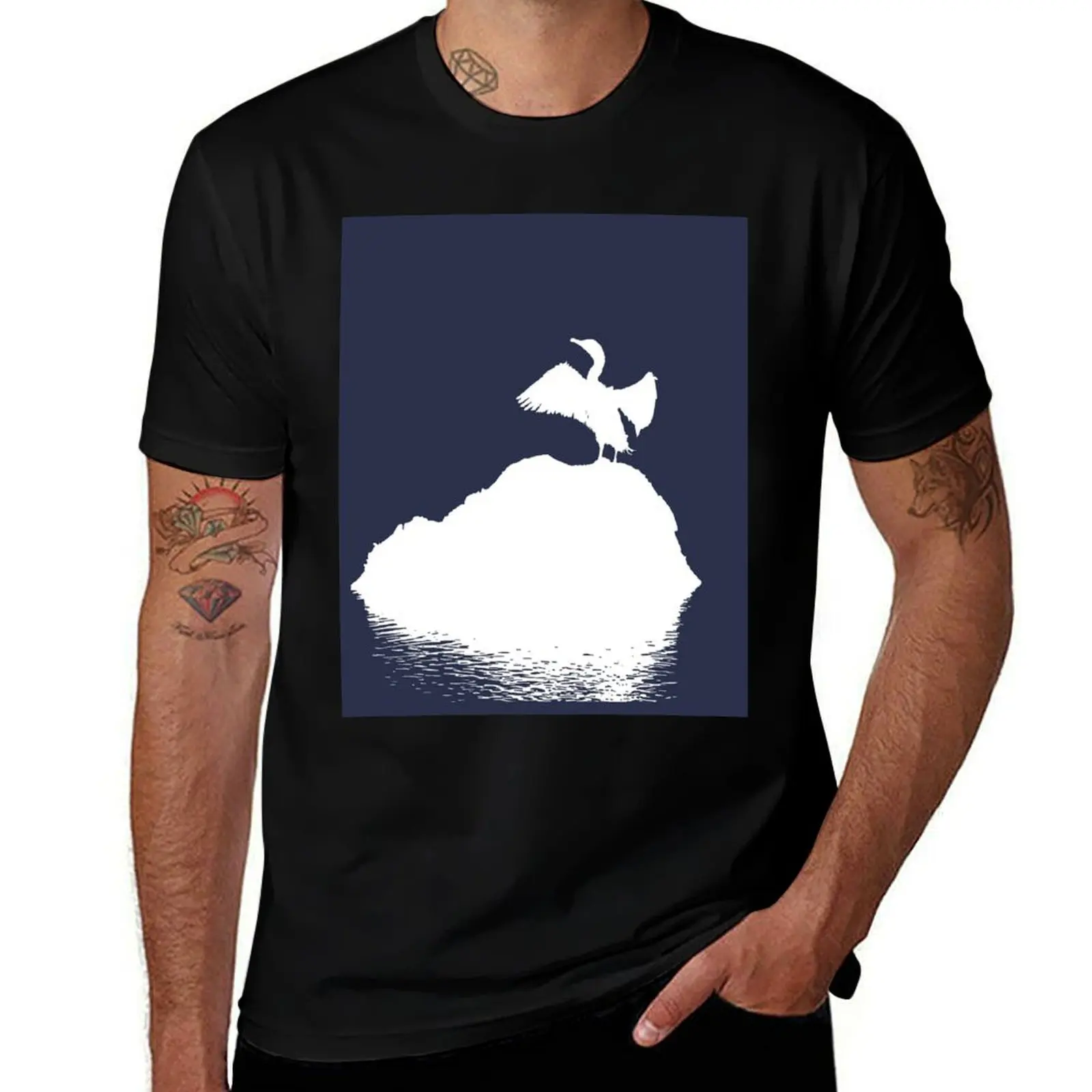 

Minimalistic Basking Black Cormorant White Silhouette T-Shirt cute tops T-shirts man workout shirts for men
