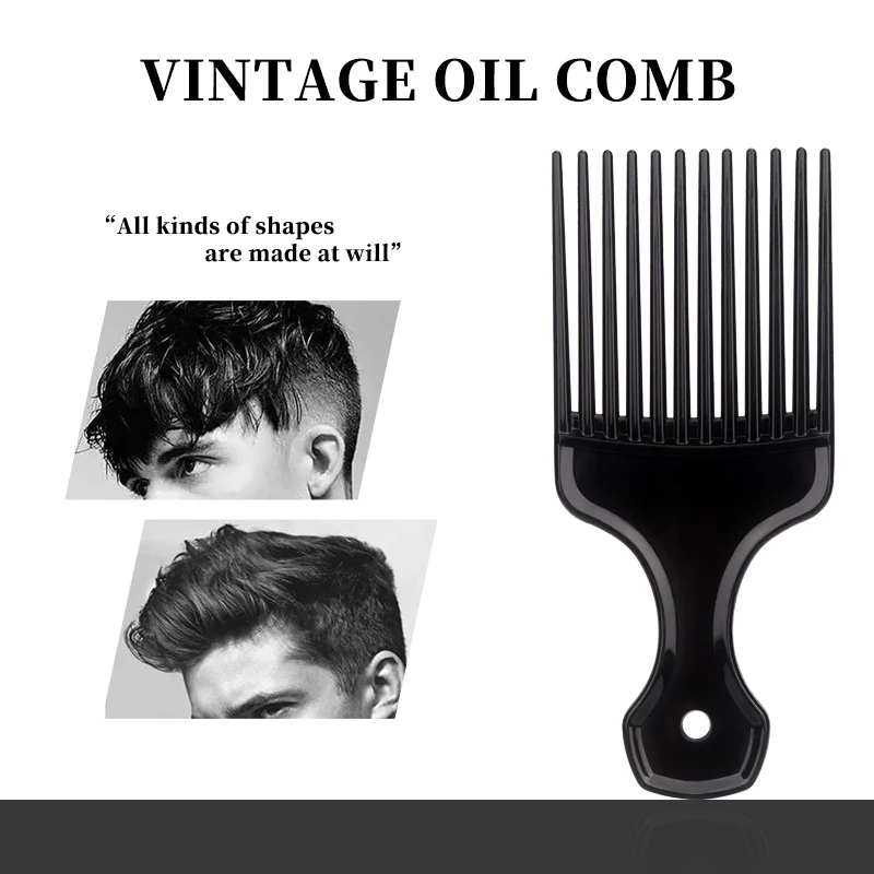 Black Wide Teeth Brush Pick Comb Fork Hairbrush Insert Hair Pick Comb Plastic Gear Comb For Curly Afro Hair Styling Tools