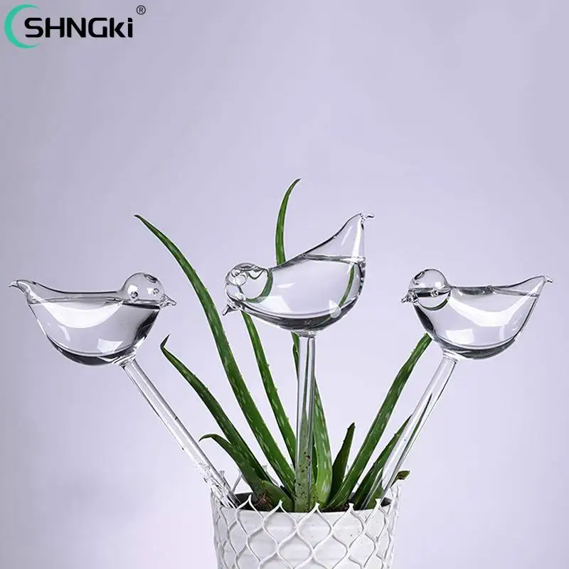 1pcs Automatic Flower Watering Device Plant Waterer Self Watering Globes Bird Shape Hand Blown ClearPlastic Aqua Bulbs