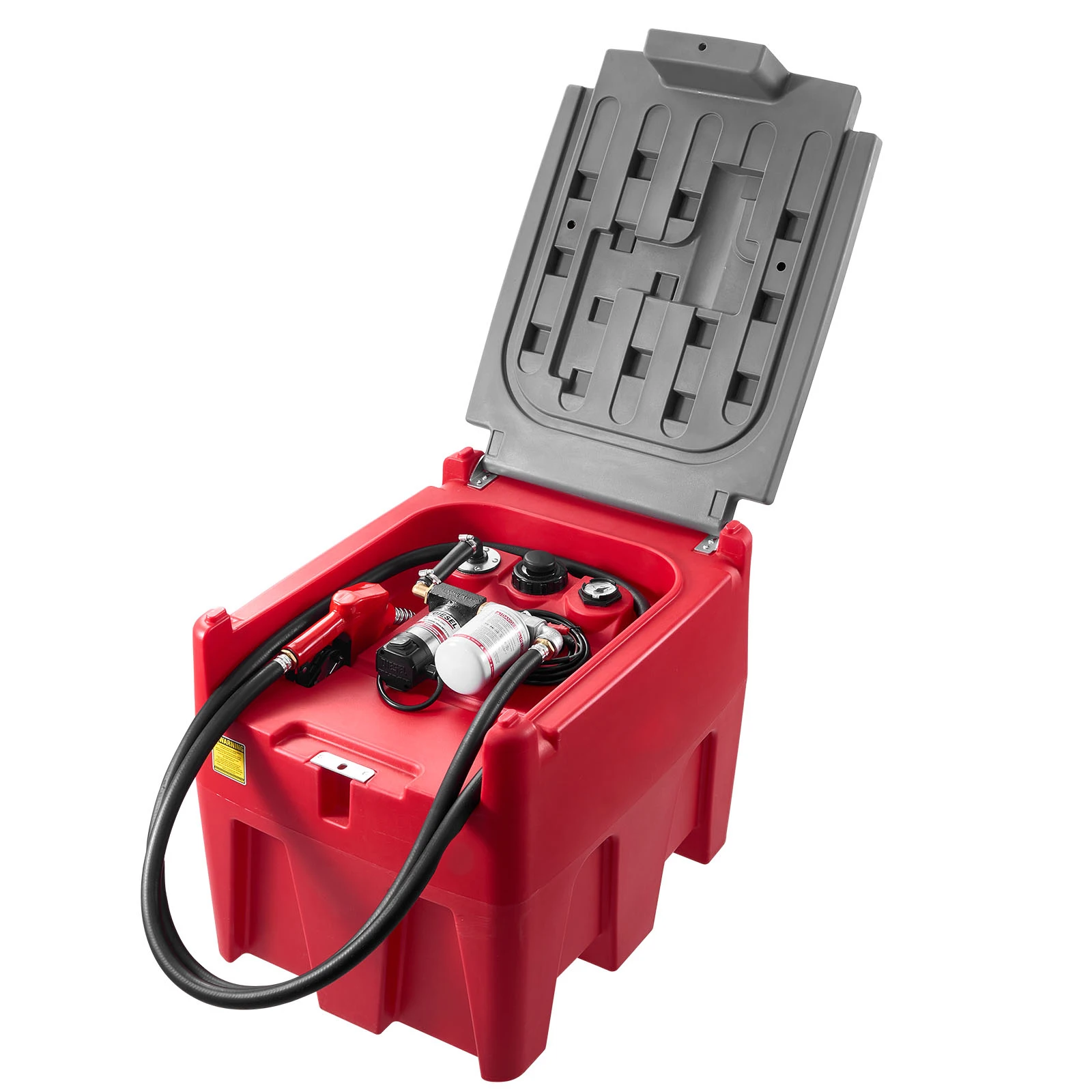VEVOR Serbatoio per Diesel Portatile Capacità 220 Litri Portata 10,6 GPM, Serbatoio per Carburante con Pompa di Trasferimento Elettrica da 12 V Tubo in Gomma 3,9 m, Rosso