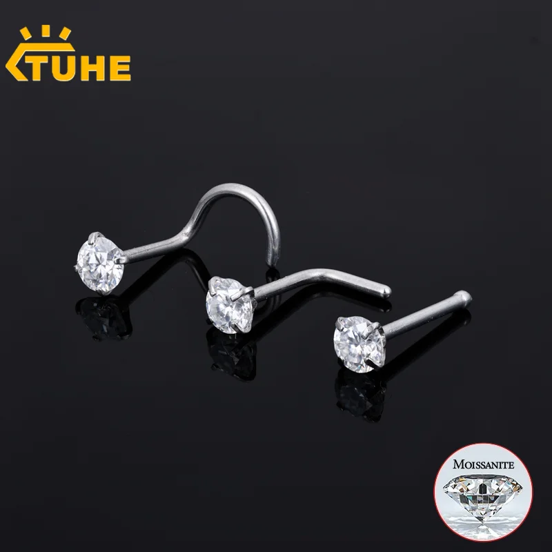 

TUHE Unisex High Quality Titanium Steel Moissanite Nose Stud Ice Out Studs For Men Women Hip Pop Jewelry Gift