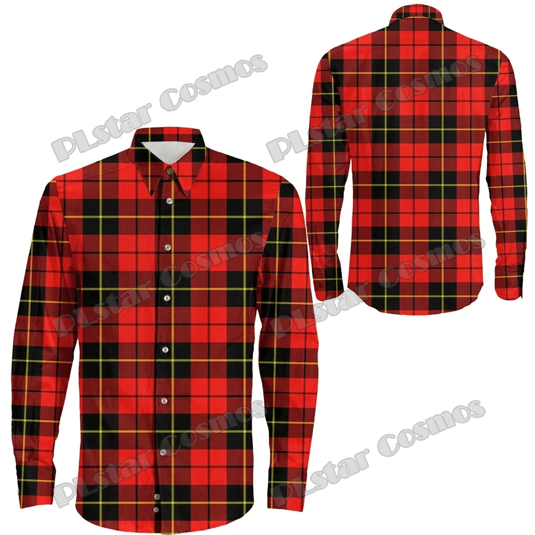 PLstar Cosmos Red Tartan Stripes Pattern 3D Printed Men's Long Sleeve Button Shirt Autumn Unisex Harajuku Casual Shirt CXY01