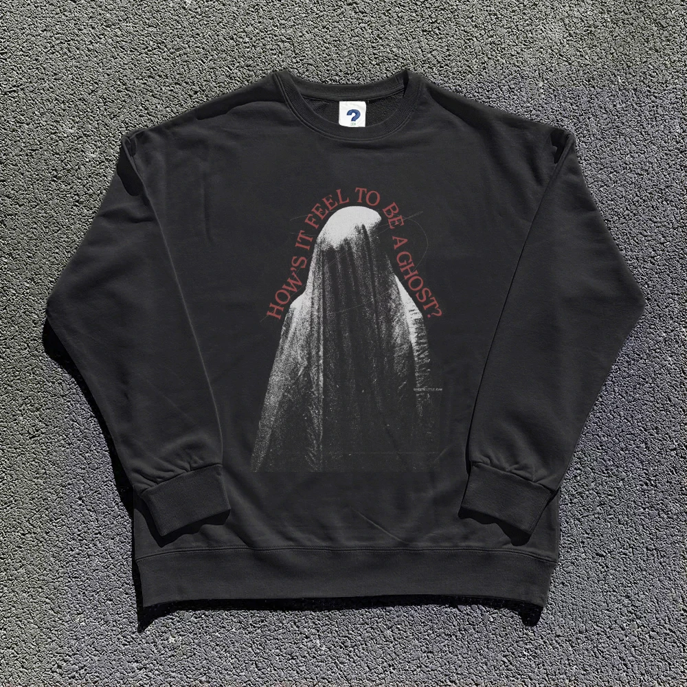 

2024 New Vintage Graphic Print Oversized Black Sweatshirt Men Rap Hip Hop Clothing Skateboard Street Fashion Clothes