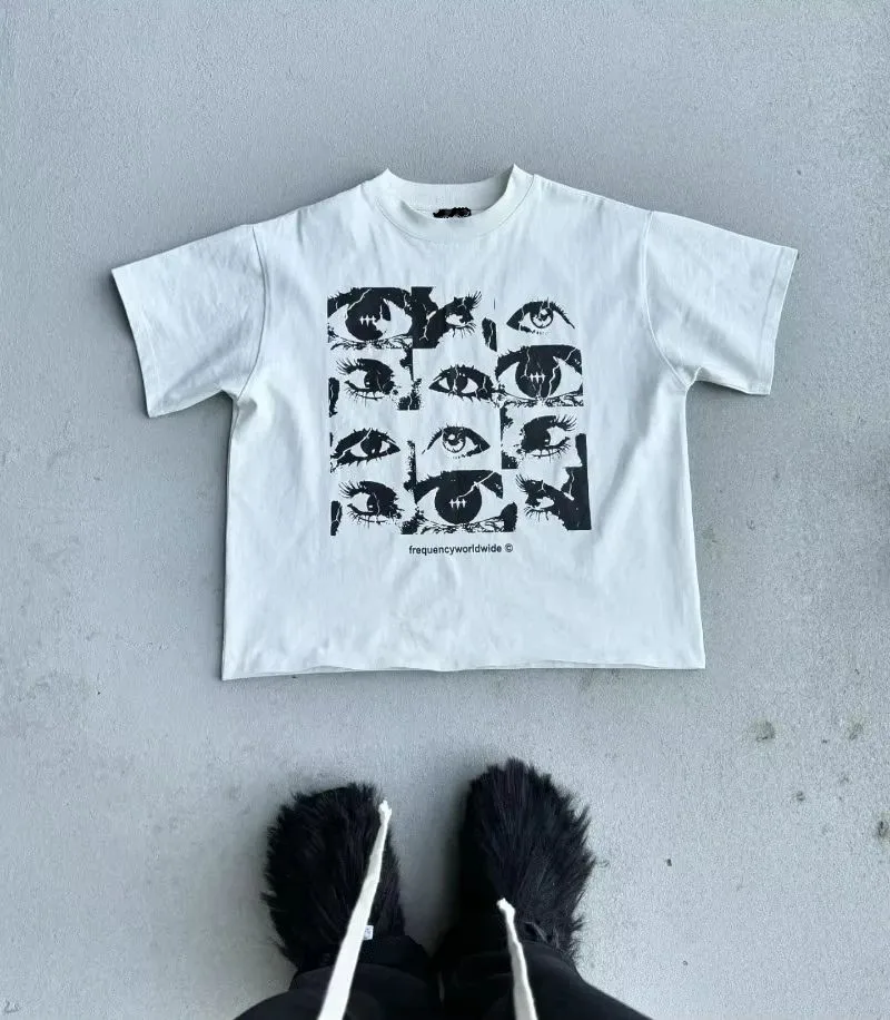 Harajuku Couple Casual Loose Oversized T-shirt Y2k Top Vintage Street Alphabet Print Short Sleeve Men Women T-shirt
