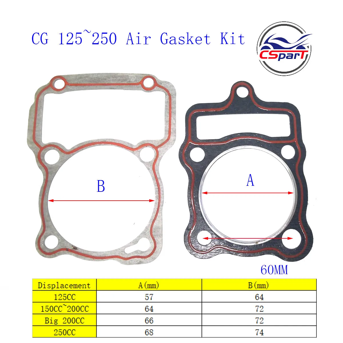 56.5MM 63MM 65.5MM 67MM uszczelka cylindra zestaw powietrza 125CC 150CC 200CC 250CC Zongshen Shineray Bashan Taotao motor terenowy ATV Quad