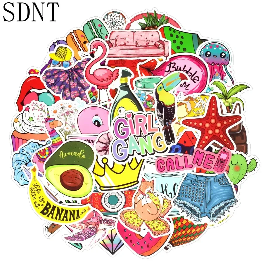 50 PCS Pink Cartoon Cute Stickers Girl Vsco Anime Waterproof Stickers to DIY Laptop Cosmetic Case Suitcase Skateboard Guitar Car