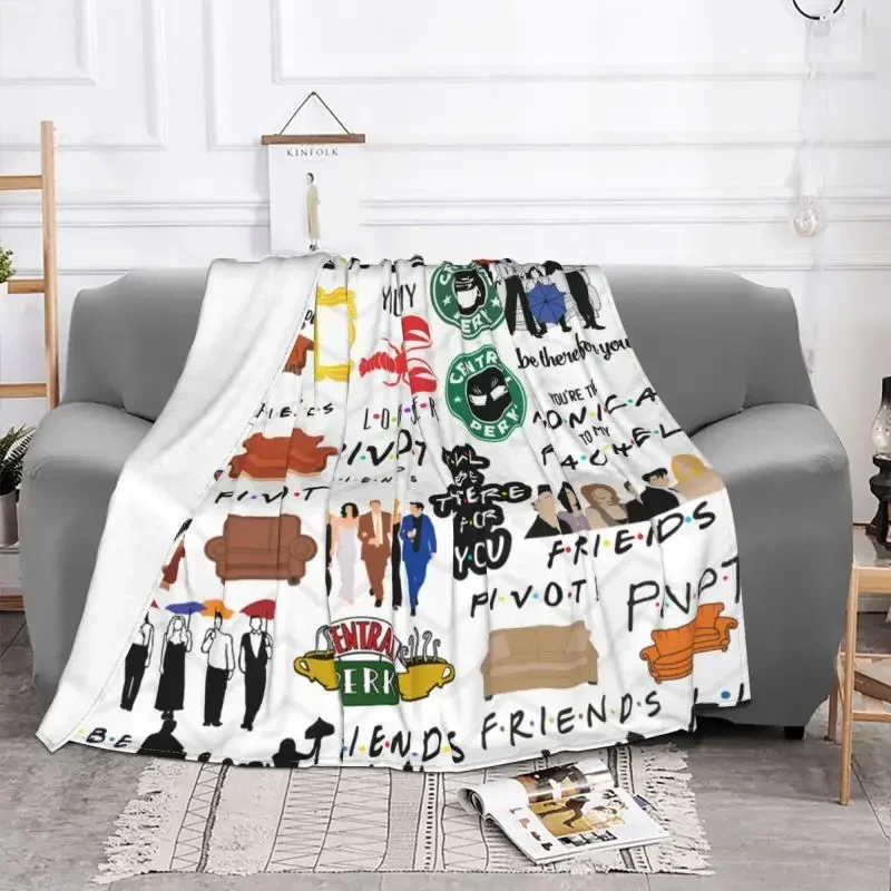 Vintage Friends Symbol Collage Blankets Comfortable Soft Flannel Sprint TV Show Throw Blanket for Couch Office Bedroom