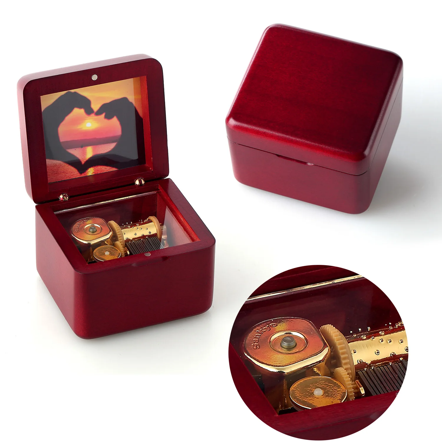 

SOFTALK When you wish upon a star Mini Photo Customizable Wine Red Music Box Birthday, Christmas, Valentine's Day Gifts