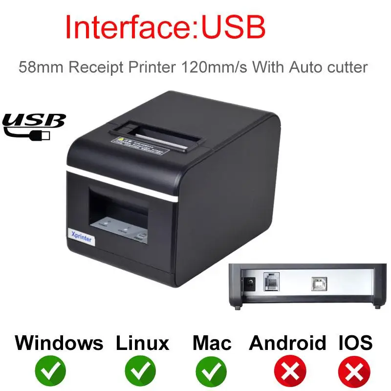 2025 58MM Auto-cutter Thermal Receipt/Bill Printer 120MM/S With Ethernet /USB /Bluetooth + 1 Roll Paper