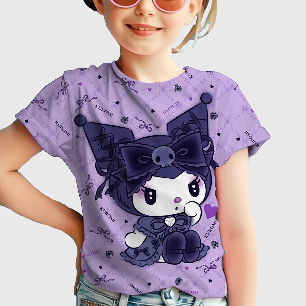 

Одежда Hello Kitty, детская футболка на день рождения с принтом Kawaii Kuromi, топы с короткими рукавами для мальчиков и девочек, детская футболка, одежда на день рождения