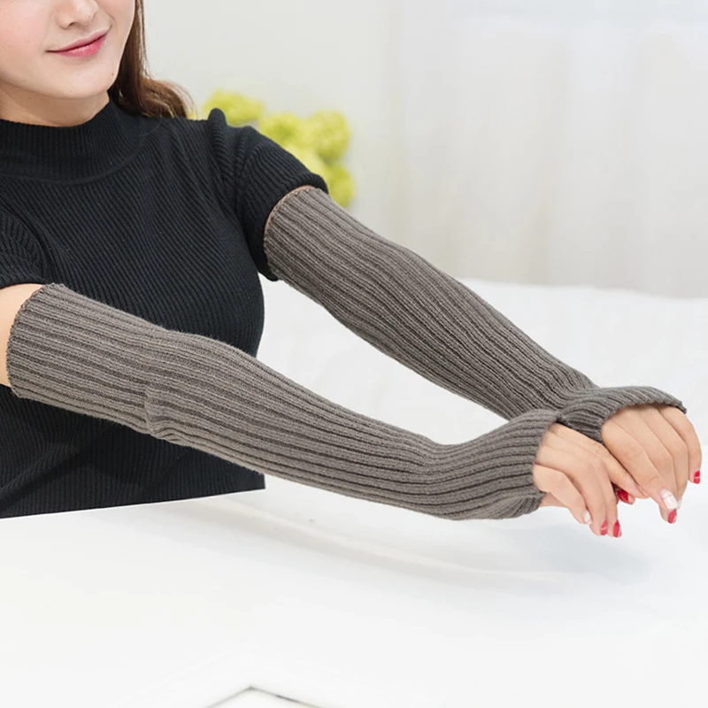 Winter Women Knitted Woolen Arm Sleeve Long Fingerless Arm Warmers Gloves Sweater Blouse Wrist Warmers Fake Sleeve Gloves New