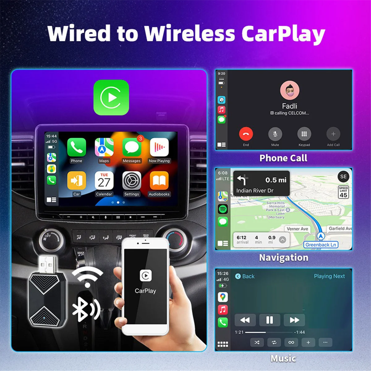

B03B-Wireless CarPlay Adapter Android Auto 2 in 1 Mini AI Box Adapter Cars WiFi Voice Assistant for Wired CarPlay Android