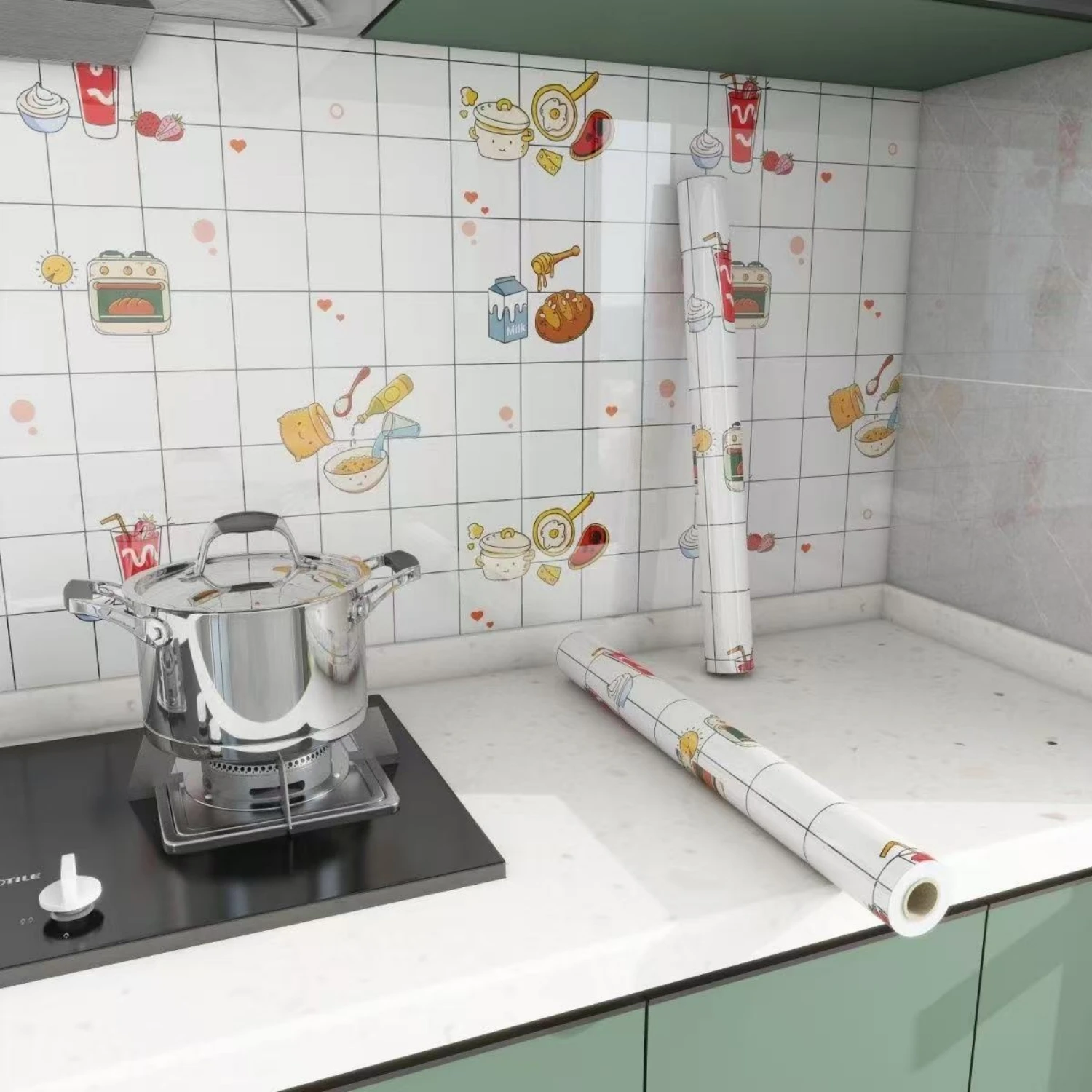 ملصقات ديكور رخامية 8 متر ذاتية اللصق مقاومة للماء ومقاومة للزيت من رقائق الألومنيوم لتجديد كونترتوب خزانة المطبخ