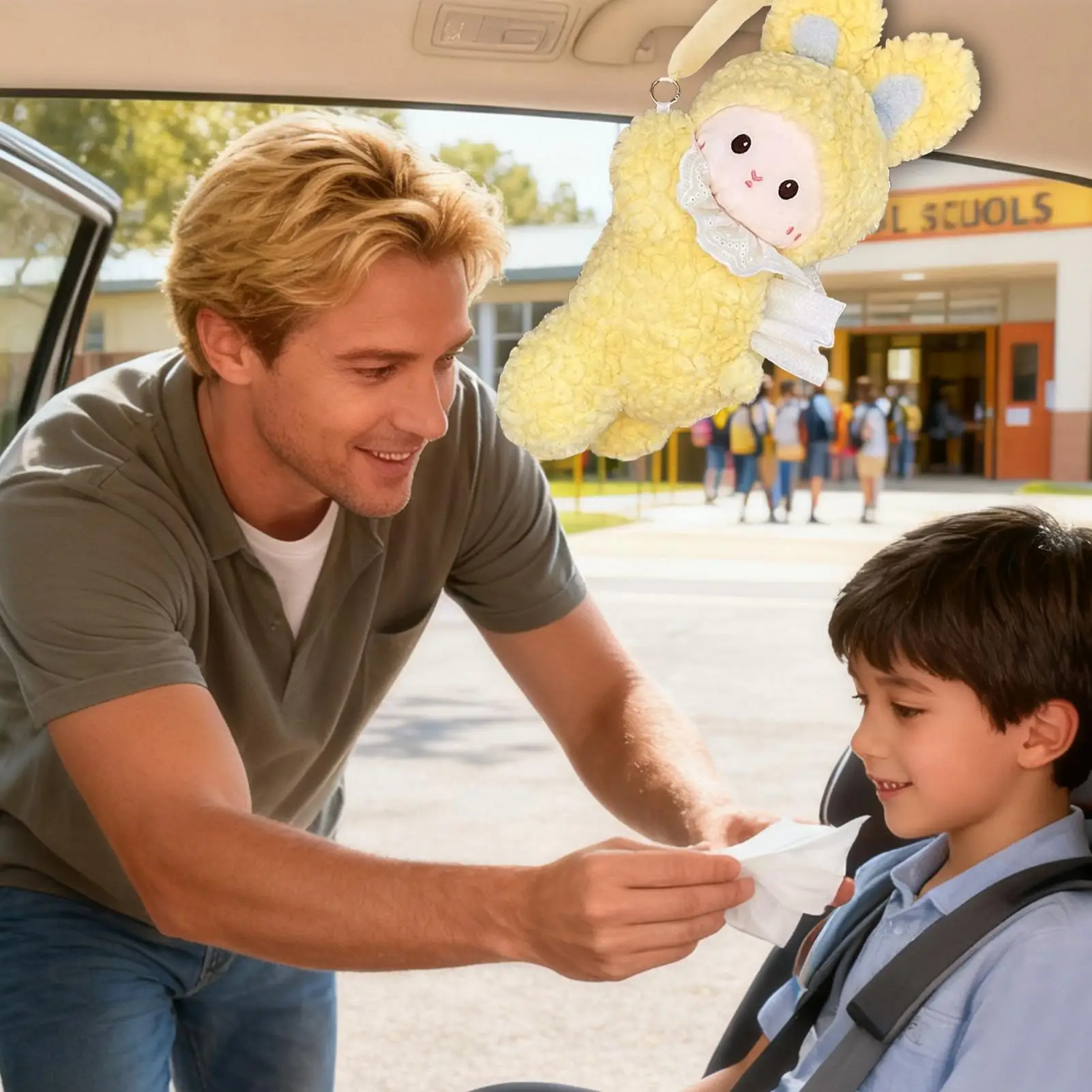 

Car Tissue Box Cartoon Backseat Napkin Dispenser Plush Tissue Box Holder For Car For Truck RV Headrest Visor Console Armrest