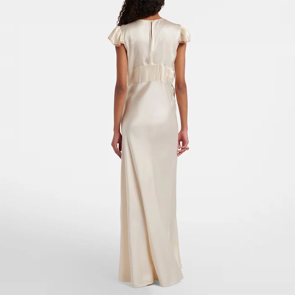 Customzied Short Sleeves A-line Chiffon Floor Length Evening Dresses with Back Button Prom Gowns Elegant Formal Party Dress