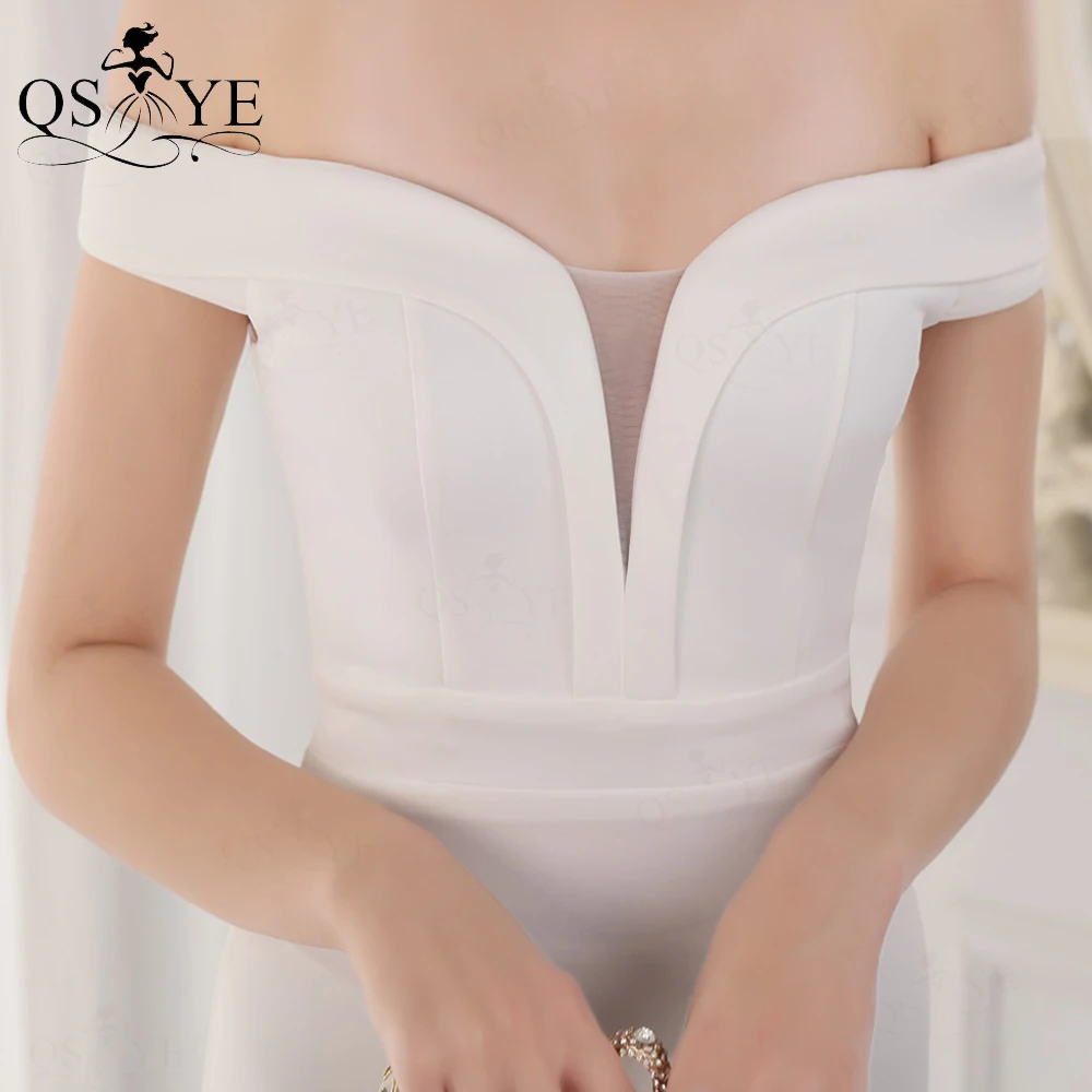 Abiti da sposa bianchi semplici con spalle scoperte abito da sposa a sirena elastico elegante maniche laterali elastiche abito da sposa semplice matrimonio