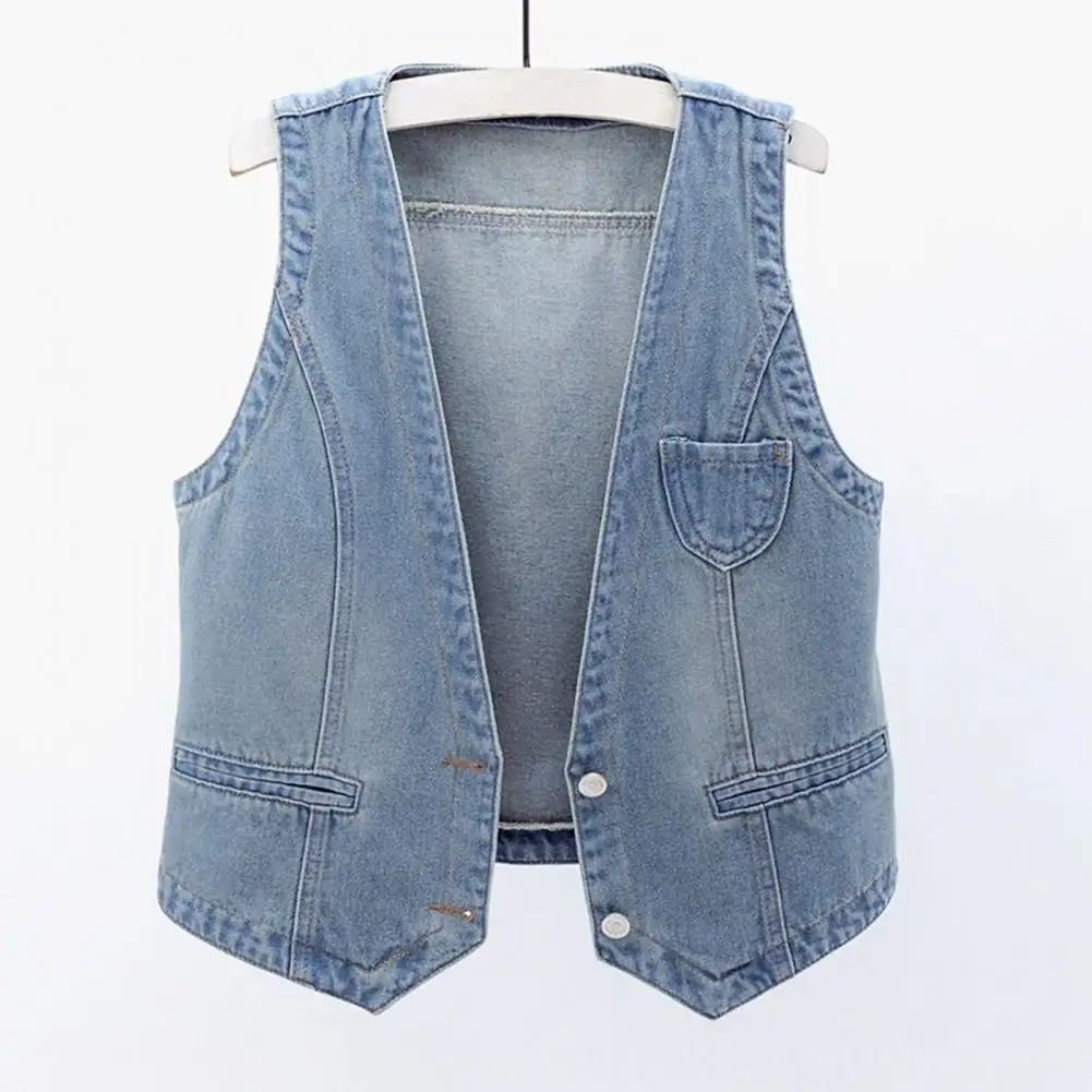 Ladies Denim Vest Sleeveless Loose V Neck Coat Vintage Firm Stitching Jacket Hip Hop Streetwear Lady Fall Spring Waistcoat