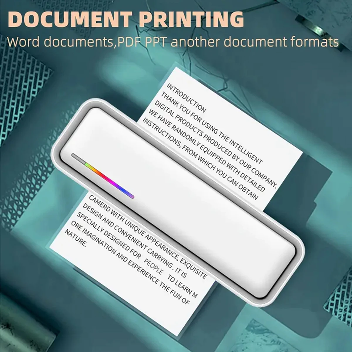 Imprimante A4 portable, imprimante thermique sans fil pour imprimer documents et images sur papier thermique A4, fonctionnement sans encre avec l