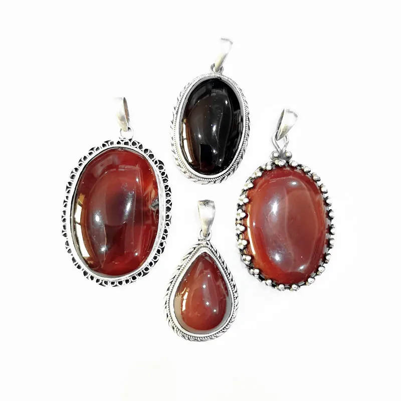 Hand Silver Jewelry Nepal 925 Silver Inlay Natural Red Agate Big Pendants T9090