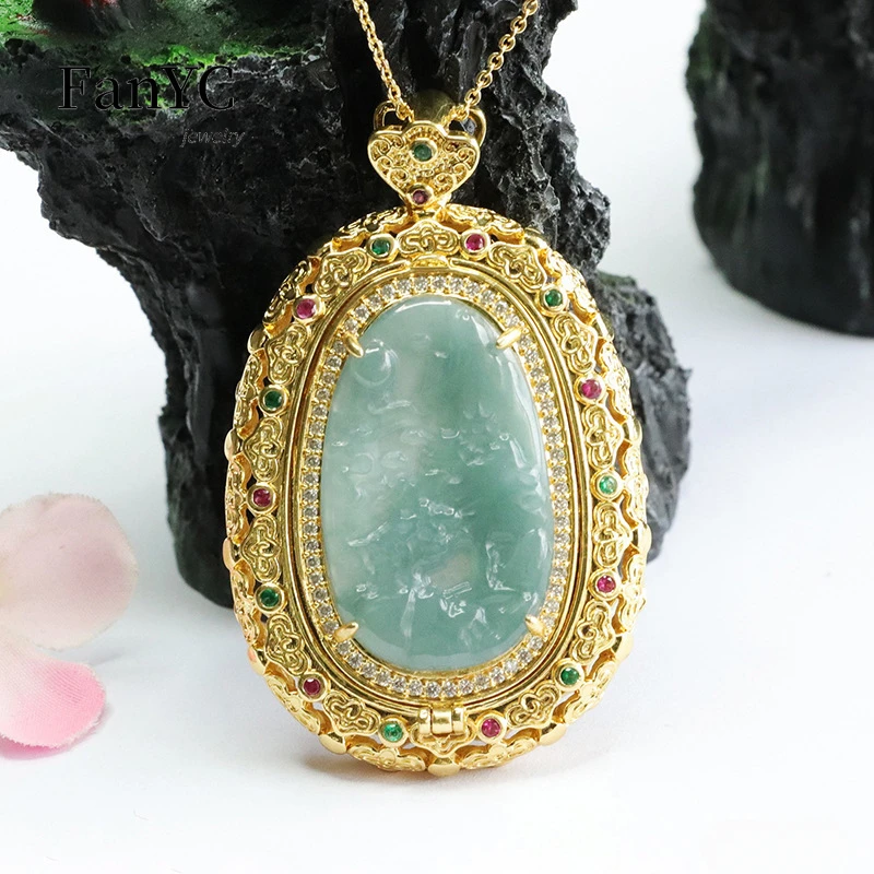 

Натуральный жадеит, голубая вода, горная вода, подвеска, ручная работа, изысканное роскошное ожерелье из ледяного нефрита, праздничный подарок для мужчин и женщин