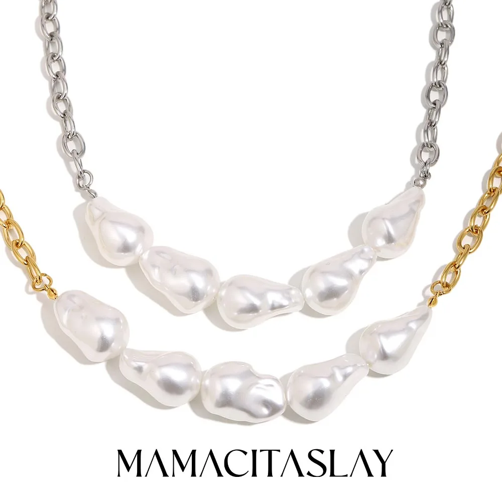 MamacitaSlay 316L Edelstahl Perlenkette 18K vergoldet wasserdicht Halsschmuck Damen kreative elegante Halskette Geschenke