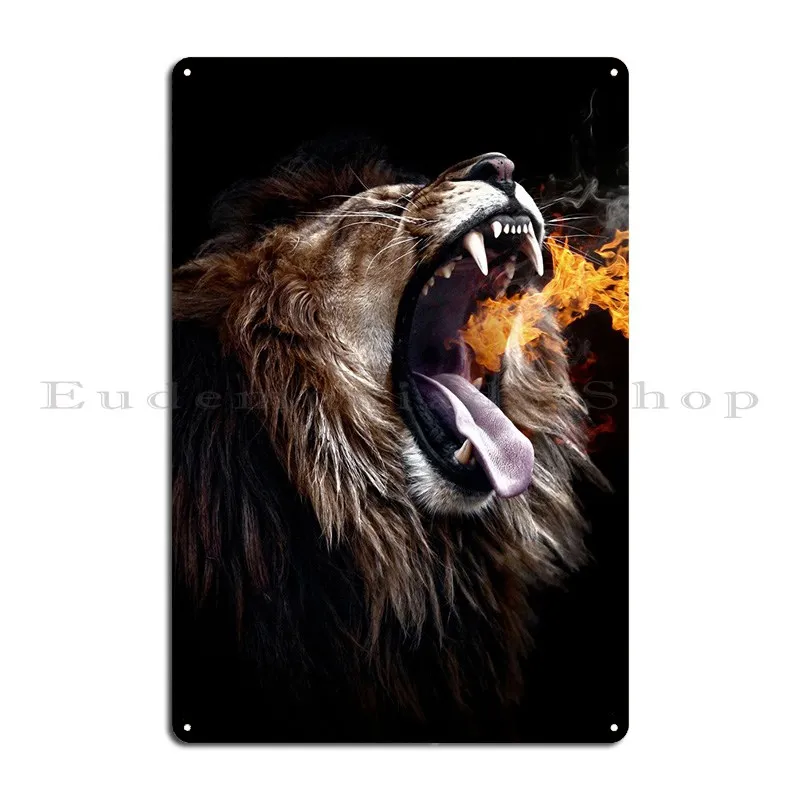 Wild Lion On Fire Artwork Metal Sign Cinema Garage Club Bar Create Wall Decor Tin Sign Poster