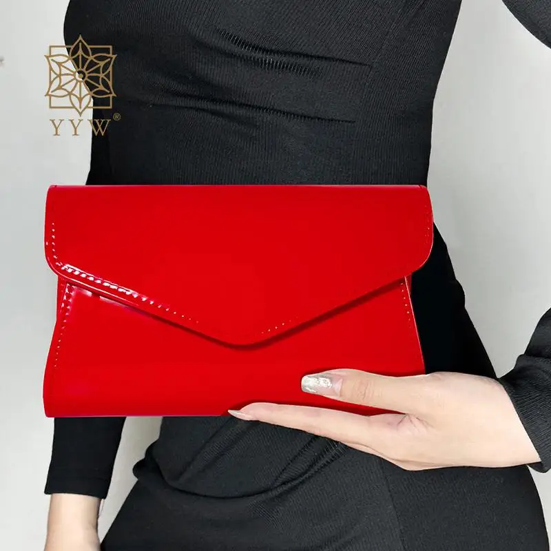 السلس بولي Envelope الجلود المغلف مخلب للنساء ، مساء الطرف ، حقائب الوجه ، سلسلة معدنية ، Crossbody ، الكتف ، رسول محفظة ، محافظ