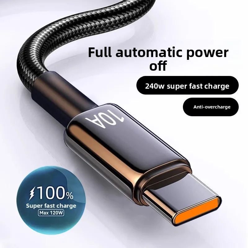 10A Super Fast Charging USB-C Data Cable, Compatible with Huawei, VIVO, Xiaomi, OPPO, Honor Phones, Suitable for Car Charging