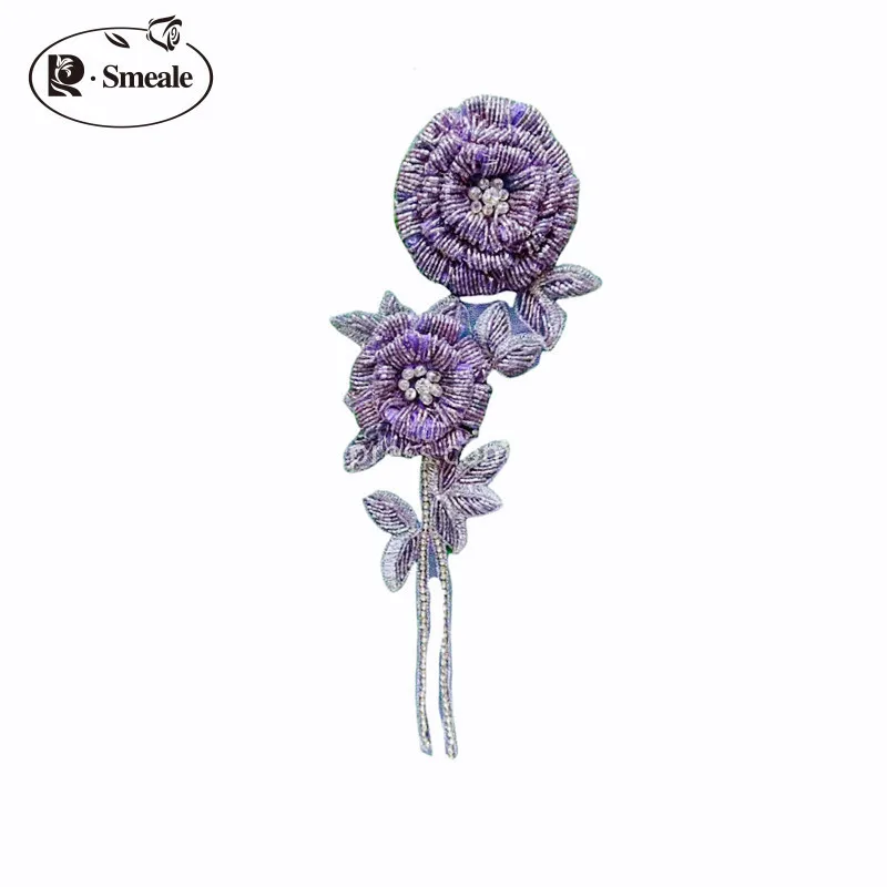 NEUE mehrfarbige handgefertigte Rosen-Brustblumen aus Perlen. Funkelnde Strass-Aufnäher. Hochzeitskleid DIY Stickerei 3D-Applikationen – Detail 10