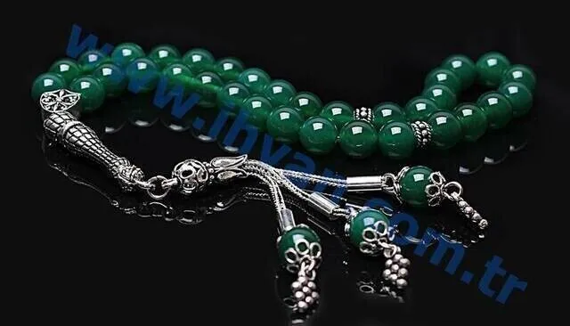 IQRAH Agate Stone Rosary (925 carat Silver)-Green