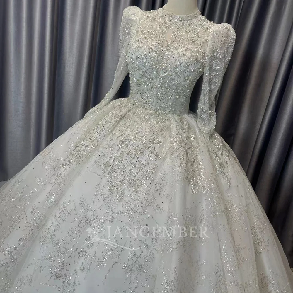High Neck Ballkleid Brautkleider Langarm Organza Vintage Hochzeitskleid Hoher Kragen Wunderschöne Vestidos De Novia Maßgeschneidert