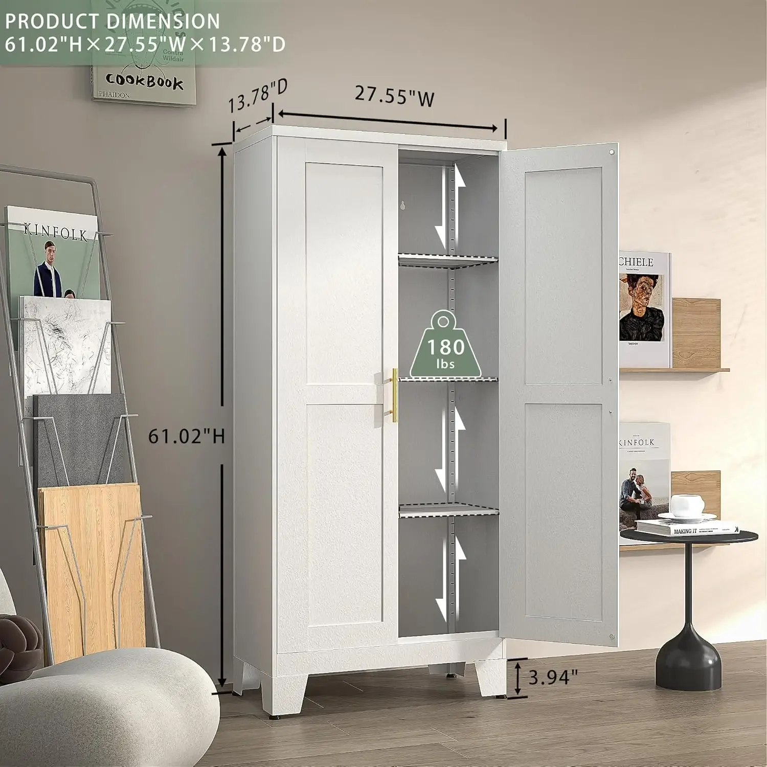 Pantry Cabinet with 2 Doors and Adjustable Shelves, 61