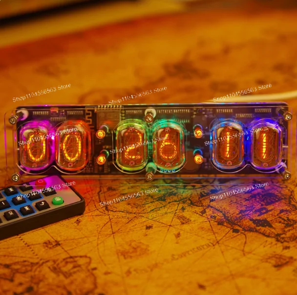 IN12 レトログローチューブクロック、デスクトップ雰囲気ライト、自動時間調整、RGBバックライト。 誕生日プレゼント